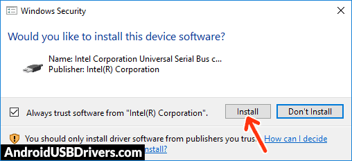 Intel Drivers Windows Security window - Asus ZenPad C 7.0 USB Drivers
