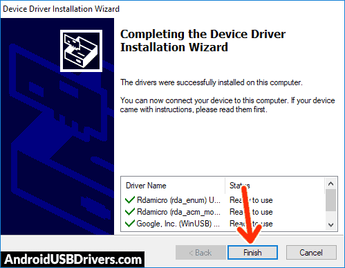 Run RDA Driver Package Installation Successful - BQ Mobile Start BQ-1413 USB Drivers
