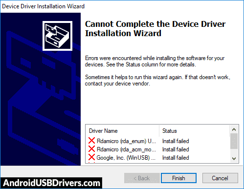 Run RDA Driver Package Installation failed - BQ Mobile Start BQ-1413 USB Drivers
