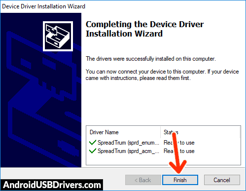 Spreadtrum Jungo Drivers Installed Successfully - Tecno Pop 4 Air USB Drivers