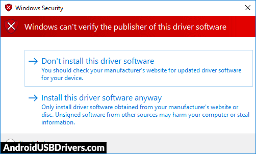 Unsigned Driver Installation Windows Security window - Mango F5 USB Drivers
